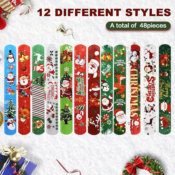 48 PCS Christmas Slap Bracelets Christmas Toys for Kids Boys Girls Toddlers Christmas Party Favors Stocking Stuffers Gifts