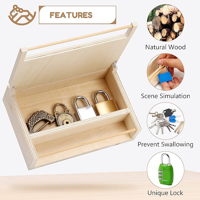 8 PCS Montessori Lock and Key Toy Set for Toddlers, Wooden Montessori Materials, Homeschool Preschool Keys and Locks Learning, Educational Easter Toys for Boys Girls Kids 3+ Year Old