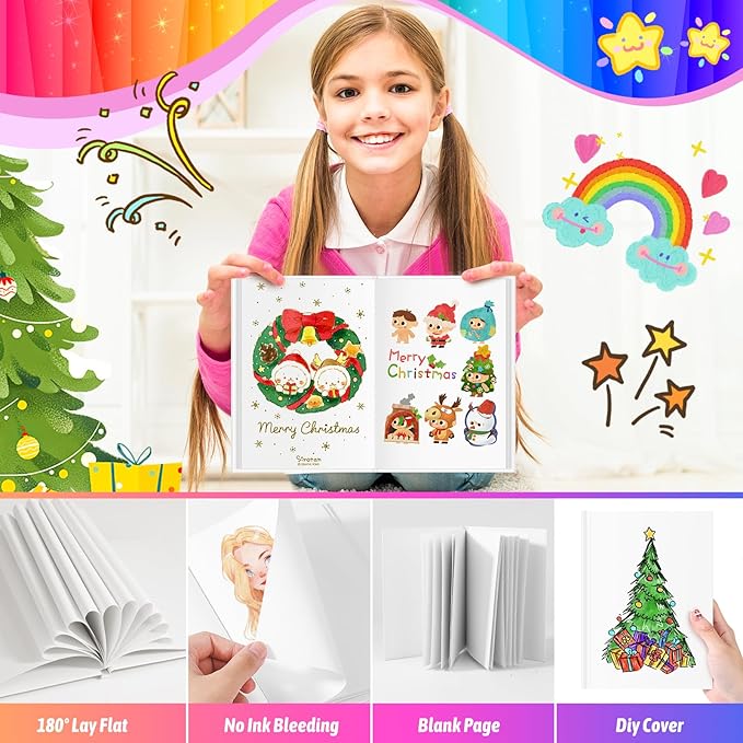 2-Pack Hardcover Blank Books, 60 Pages 6"x8" Blank Note for Kids to Write Stories, 100GSM DIY Calendar Hard Notebooks, White Writing Drawing Sketchbook Bulk, Scrapbook Journal Office School Supplies