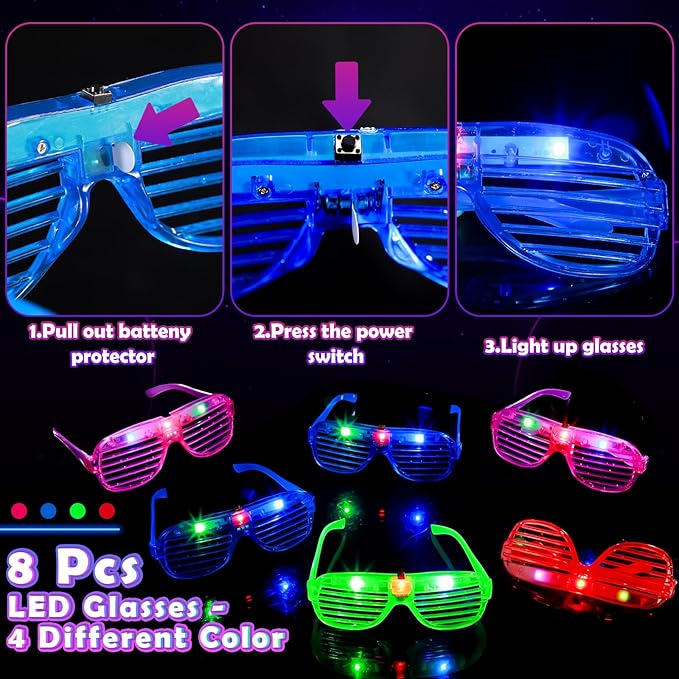 180PCS Light Up Toys Glow In The Dark Party Supplies for Adult Kids, Christmas Party Favors With LED Glasses, Hair Clips, Glow Sticks Bulk Party Pack DIY Glow Necklaces Bracelets Headband