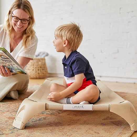 ECR4Kids Stackable Cozy Cot with Storage, Classroom Furniture, Sand, 6-Pack