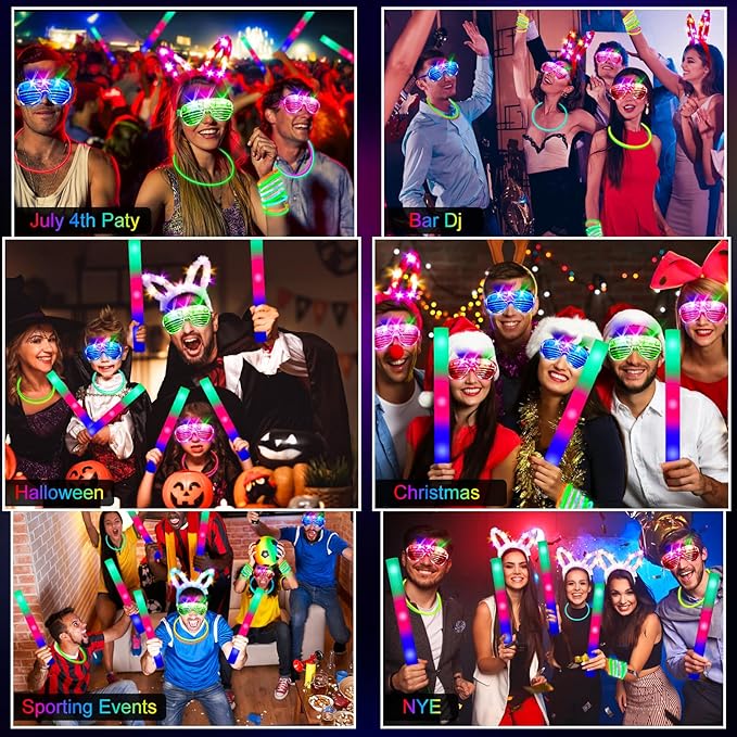 236 PCS Glow in the Dark Party Supplies, Girls Party Favors, 12 PCS Foam Glow Sticks, 12 PCS LED Glasses, 12 PCS Bunny Ear Headband, 100 PCS Glow Sticks and 100 PCS Connectors