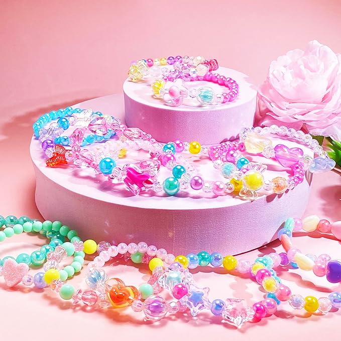 27 PCS Colorful Kids Bracelets for Girls Beaded Toddler Bracelets Little Girls Birthday Easter Party Favors Goodies Bag Stuffers Pretend Play Costume Jewelry Christmas Gift