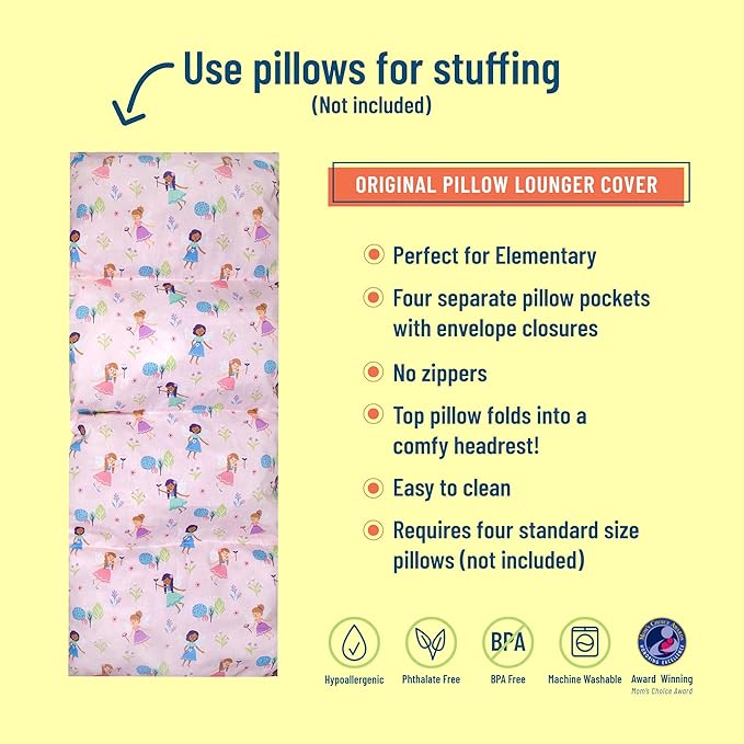 Wildkin Kids Floor Lounger: Ideal for Boys and Girls, Travel-Friendly, Perfect for Sleepovers - Pillow Lounger for Kids, Requires Standard Size Pillows Not Included (Fairy Garden)