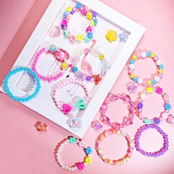 27 PCS Colorful Kids Bracelets for Girls Beaded Toddler Bracelets Little Girls Birthday Easter Party Favors Goodies Bag Stuffers Pretend Play Costume Jewelry Christmas Gift