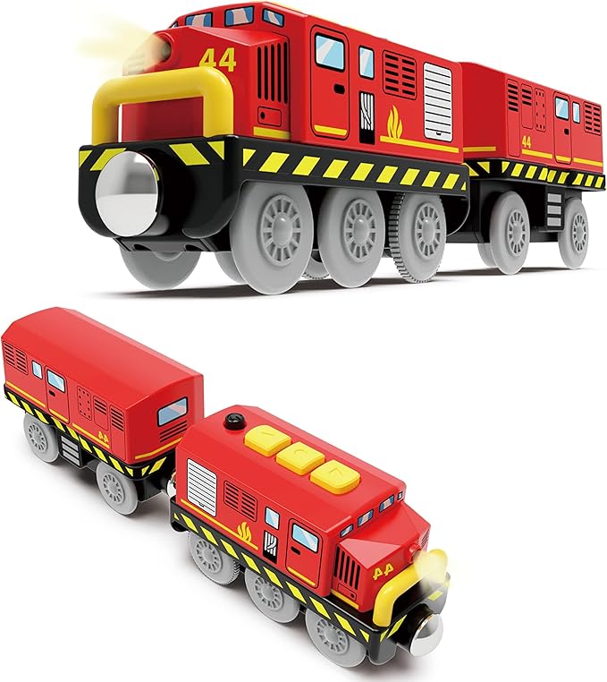 Train Toys Battery Operated Locomotive Train for Wooden Track, Motorized Train for Toddlers with Magnetic Connection, Compatible with Thomas, Brio, Chuggington, Melissa and Doug