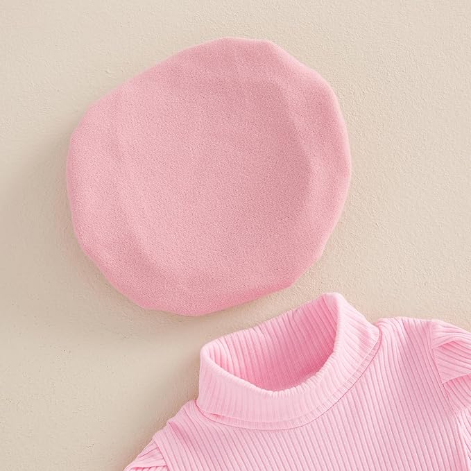 Fernvia Toddler Baby Girl Fall Winter Skirt Set Turtleneck Ribbed Long Sleeve T-Shirt Top & Plaid Skirts Dress 2Pcs Outfits