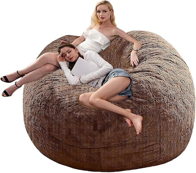 DELADOLA Bean Bag Cover(NO Filler,Cover ONLY) Big Bean Bag Storage Chair Bean Bag Sofa Chair Soft Fluffy Fur Portable Living Room Sofa Bed Cover (Dark Brown, 7FT)