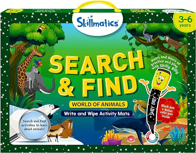 Skillmatics Preschool Learning Activity - Search and Find Animals, Educational Game, Reusable Toys, Travel, Gifts for Toddlers, Kids Ages 3, 4, 5, 6