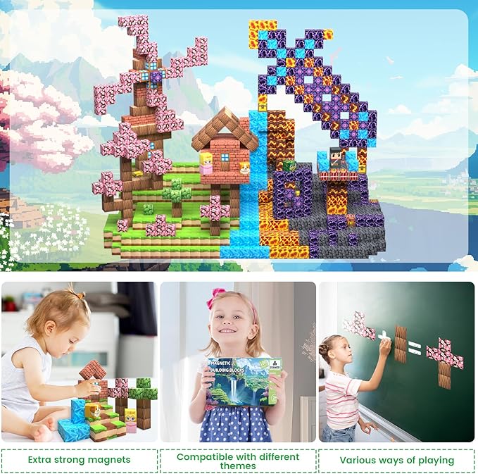 Magnetic Blocks, 3D Building Blocks Set for Kids Ages 3 4 5 6 7 8 9 10, 100 PCS Magnetic Cube, STEM Montessori Construction Toys for Easter Birthday Gifts (CX-001)