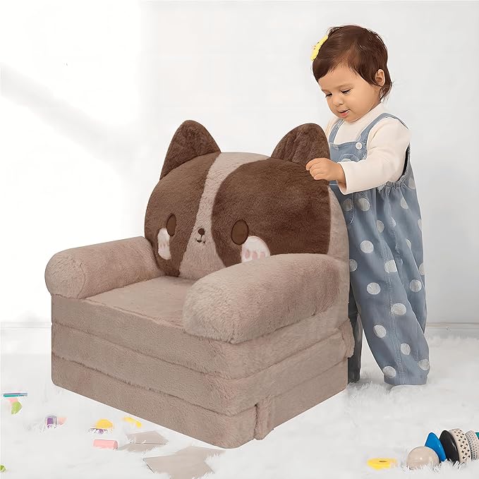 MONKISS 2-in-1 Toddler Couch Chairs Comfy, Kids Chair Couch, Mini Couch, Flip Out Sherpa Kids Sofa, Baby Couch, Chair for Toddlers 1-3, Kids Lounge Chair Reading Chair, Kids Couch Bed Fold Out, Dog