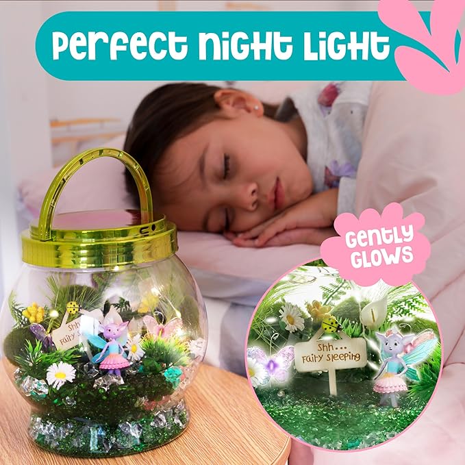 Amitié Lane Fairy Garden Kit - DIY Light Up Terrarium Kit for Kids - Fairy Gifts for Girls Ages 5, 6-8, Little Girl Toys, Crafts for Girls - Birthday Gift for Five Year Old Girl