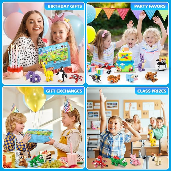 30 Packs Animal Party Favors for Kids, 810 PCS Mini Animal Building Block Toy Set for Goodie Bag Fillers Classroom Prizes Birthday Children's Day Christmas for Boys Girls Student Ages 6+