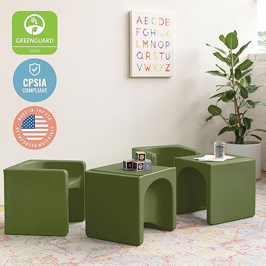 ECR4Kids Tri-Me 3-In-1 Cube Chair, Kids Furniture, Hunter Green