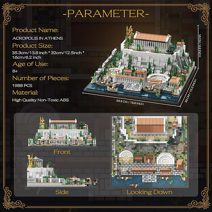 Architecture Acropolis Castle, Famous Landmark Architecture Athenian Acropolis Building Block Sets, Collectible Exhibition Architecture Model for Children and Adults