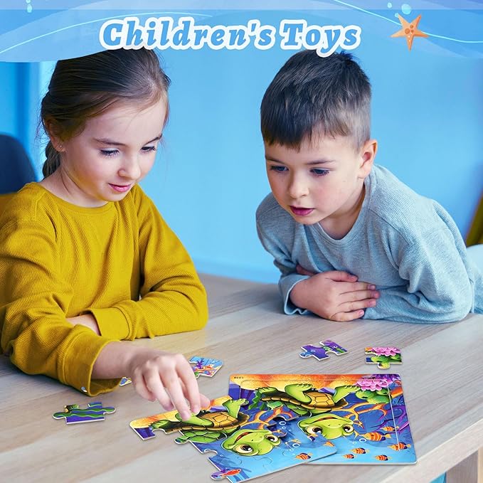 SANNIX 12 Pack Wooden Jigsaw Puzzles with 12 Organize Bags, Ocean and Space Toddlers Puzzles for Kids Ages 3 4 5, Party Favors Educational Learning Travel Toys for Boys Girls