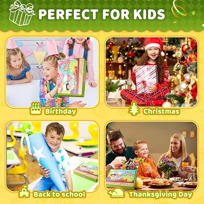 Kids Kitchen Tools,19 Pieces Kids Cooking Sets Real-Montessori Cooking Set for Toddlers Kids Chef Set with Children Safe Knives Cutting Set