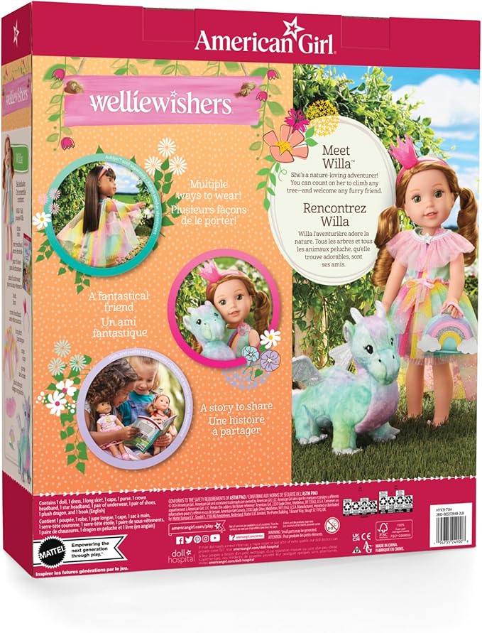 American Girl WellieWishers 14.5-inch Willa Doll Playset with Crisella The Dragon, Doll Dress and Accessories, and Storybook, for Ages 4+