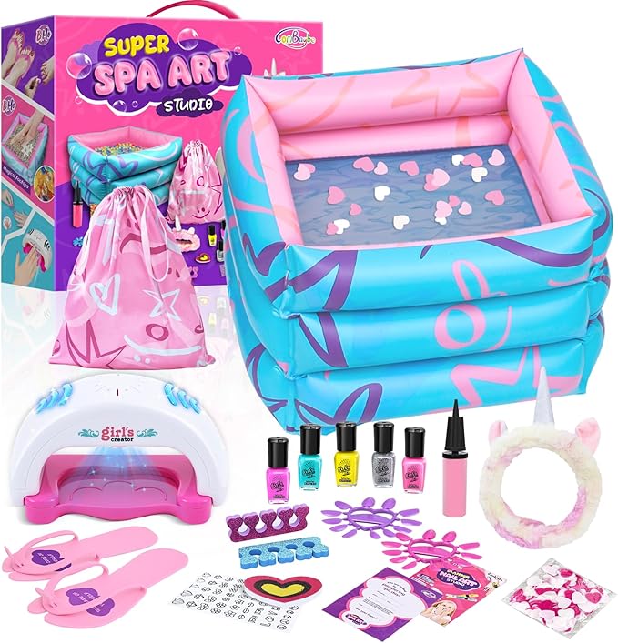 Kids Spa Kit for Girls, Foot Spa Day Kit for Girls, Girl Stuff for Manicures Pedicure, Nail Art Salon Kit Christmas Birthday Gift for 6 7 8 9 10-12 Years Old