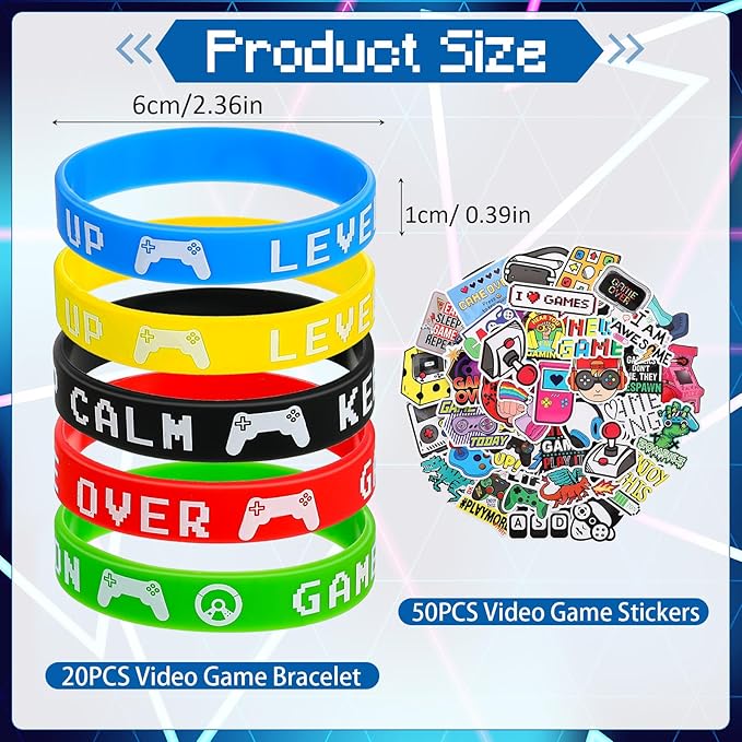Aoriher 154 Pcs Video Game Party Favors Gift Set for Kids, Gaming Party Favors 20 Set of Keychain Bracelet Wristband Treat Bags Sticker Whistle, Game on Themed Gamer Boys Birthday Goodie Bag Fillers