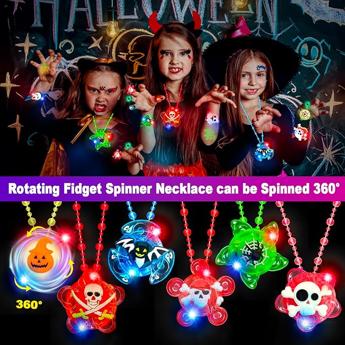 84Pcs Halloween Party Favors for Kids, Glow in The Dark Halloween Toys Bulk Light Up Rings Necklaces Bracelet Halloween Goodie Bag Fillers Stuffers Halloween Treats for Classroom Prizes Trick or Treat