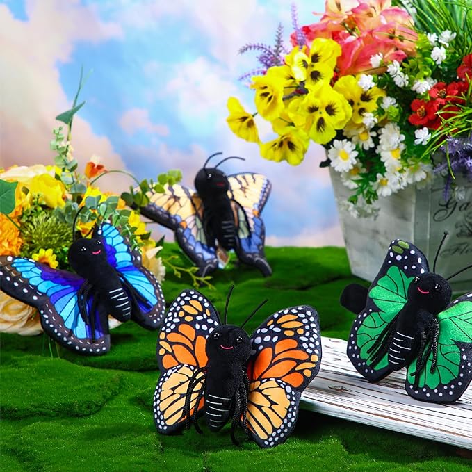 4 Pcs Huggers Butterfly Dinosaur Stuffed Animal Slap Bracelets for Kids, 8 Inch Plush Animal Wrist Cute Snap Bracelets in Bulk for Boys and Girls Birthday Gifts Party Favors(Butterfly)