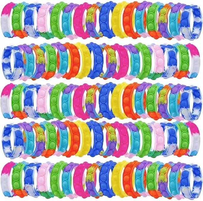 80Pcs Pop Bracelet Fidget Toy, Wearable Fidget Bracelets Push Poping Bubble Sensory Toys Stress Relief Finger Press Silicone Wristband for Kids and Adults ADHD ADD Autism Anxiety