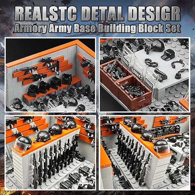 583 Piece Armory Building Set,WW2 Military Base Army Equipment Building Kit,STEM Battle Swat Team Toys,Weapon Pack Military Equipment Gear Sets,Christmas Birthday Gifts for Boys,Teens,Adults