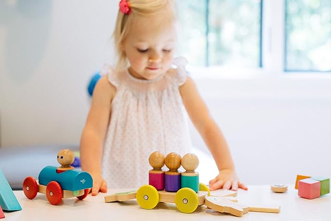 3 Piece Tegu Magnetic Racer Building Block Set, Yellow Big Top