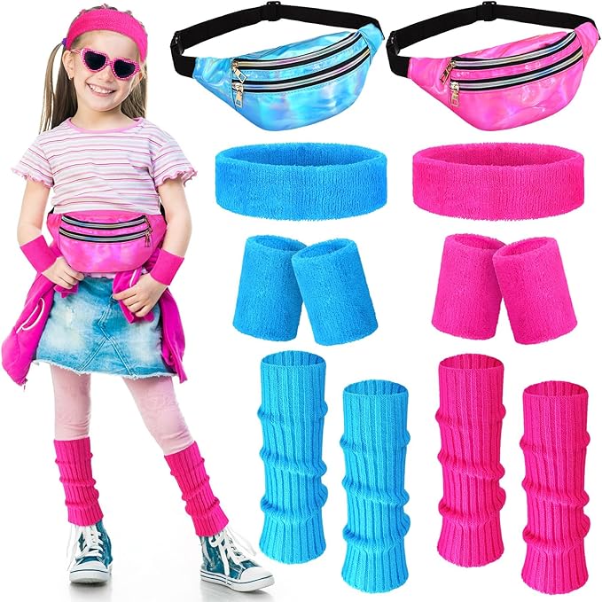 Giegxin 2 Set 80s Leg Warmers Set for Girls Kids Neon Ribbed Knit Leg Warmers Fitness Headband Wristbands for Cosplay Party