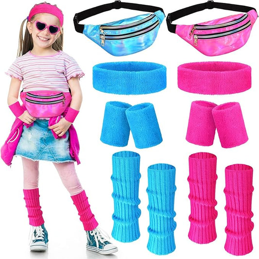 Giegxin 2 Set 80s Leg Warmers Set for Girls Kids Neon Ribbed Knit Leg Warmers Fitness Headband Wristbands for Cosplay Party
