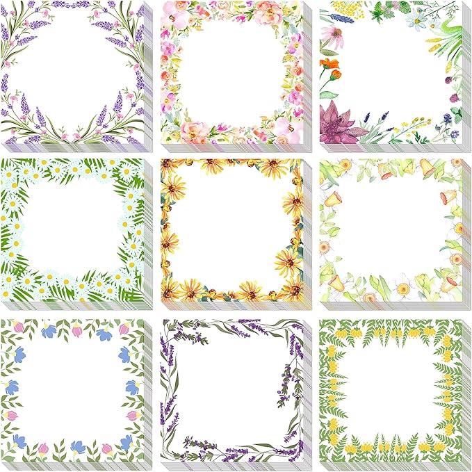 9 Pieces Spring Wreath Sticky Notes Flower Notes Pads Self-Adhesive Floral Sticky Memo Notes for Spring School Work Office Home Supplies Students Teachers Present