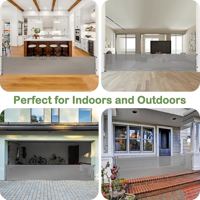 200 Inch Retractable Baby Gates Extra Wide Retractable Dog Gate for Super Wide Openings Indoor Extra Wide Baby Gate Outdoor Retractable Gates for Dogs Baby Fence Play Area Garage Gate Deck Gate, Gray