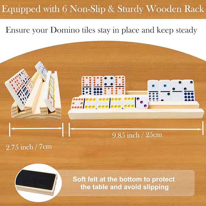 2-6 Players Mexican Train Dominoes Set with 6 Wooden Racks, 91 Tiles, Portable Case, Double 12 Dominos Set for Adults, Family Board Games for Adults, Valentines Day Gifts for Him Her Men Women Mom Dad