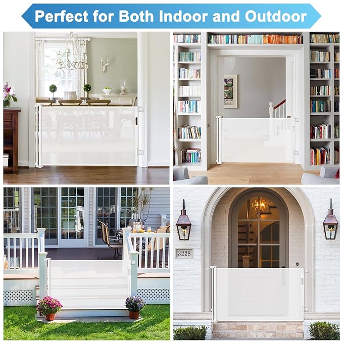 56 Inch Retractable Baby Gates for Doorways Retractable Dog Gate for Stairs Outdoor Retractable Gate Mesh Baby Gate Retractable Gates for Dogs Indoor Large Baby Gate Child Gates for Doorways, White