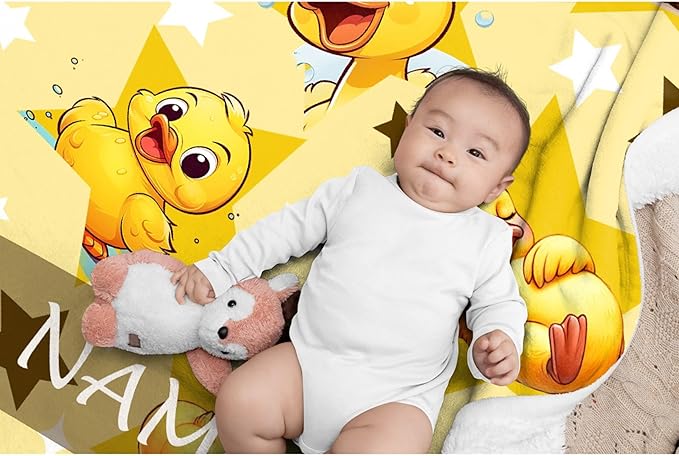 Custom Name Yellow Star Ducks Adult duck Blanket Kids Funny Blanket Suitable for Bedroom bed sofa Crib Couch Chair outdoor All Season Items That Yellow Duck Lovers Will Love 90”×120 ”for Family