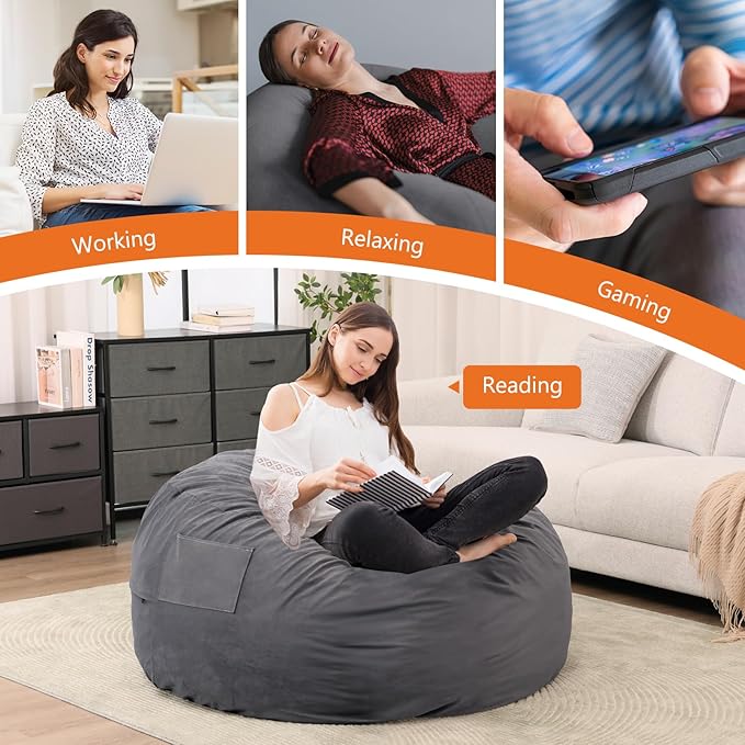 Sweetcrispy Bean Bag Chair for Kids/Teens, Oversized Beanbag for Gaming Reading Foam Filled Couch Furniture with Soft Removable Cover, Giant Comfy Sofa for Living Room Bedroom College Dorm, 3 Feet