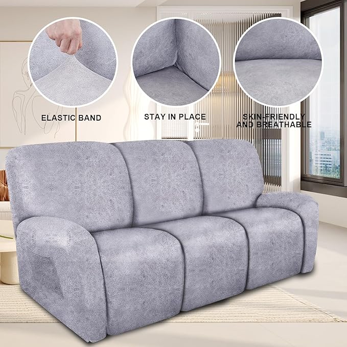 Recliner Couch Cover Leather Look Recliner Sofa Covers for 3 Cushion Reclining Sofa Slipcovers 8-Pieces Furniture Protector Spandex Fabric Washable (3 Seater, 01 Marbling)