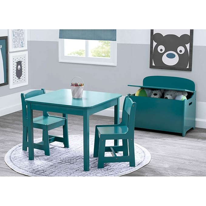 Delta Children MySize Kids Wood Table and Chair Set (2 Chairs Included) - Ideal for Arts & Crafts, Snack Time, Homeschooling, Homework & More, Greenguard Gold Certified, Teal
