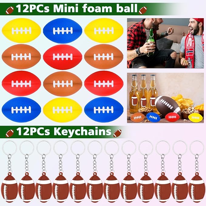 320pcs Football Party Favors with Football Party Bags Football Whistle Mini Foam Football Slap Bracelets Keychains Sticker Tattoo for Party Goodie Bag Fillers Football Party Decorations