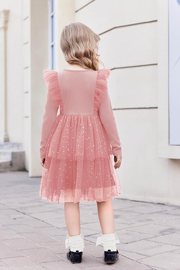 Arshiner Toddler Dress Baby Girls Tutu Tiered Formal Party Sequin Tulle Dresses Fall Winter Clothes for 1-6 Years