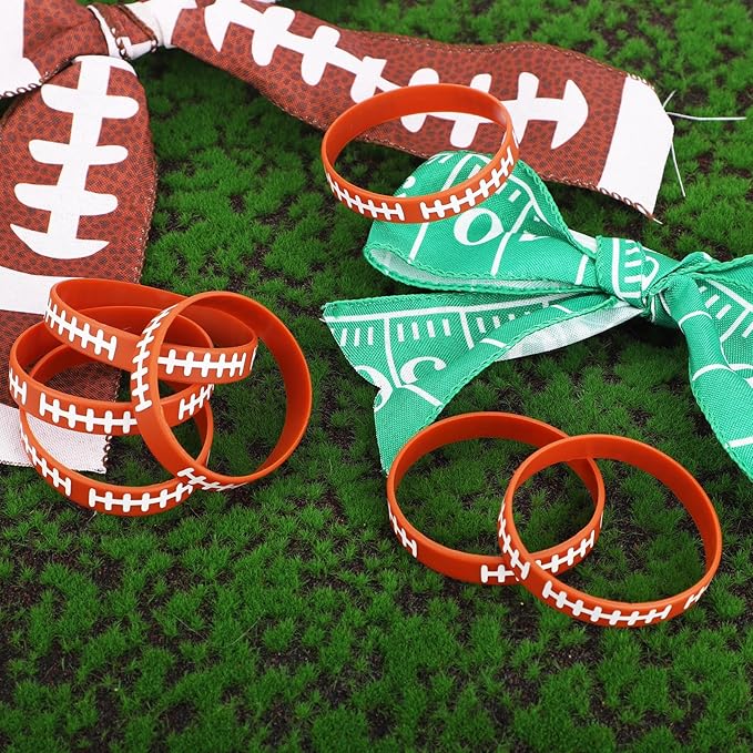 36pcs Football Bracelets, Silicone Football Theme Bracelets Soft Stretch Sports Wristbands Party Favors for Boys Football Team Birthday Game Event