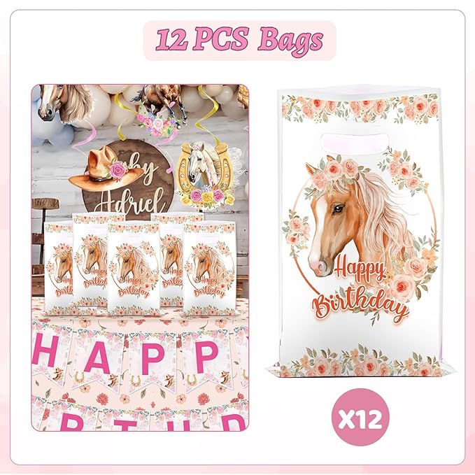 60 PCS Horse Cowgirl Party Favors, Horse Themed Temporary Tattoos, Slap Bracelets, Keychains, Badges, Gift Bags for Cowgirl Birthday Party Decorations and Classroom Rewards