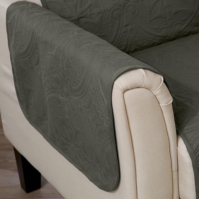 Great Bay Home Medallion Stitched Solid Furniture Protector Stain Resistant Durable Furniture Protector Elenor Collection (Recliner, Sage Green/Light Gray)