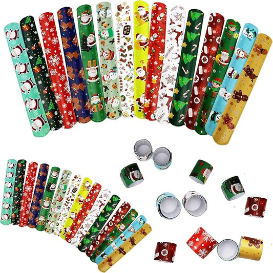 45Pcs Christmas Slap Bracelets for Kids Christmas Slap Bracelets Bulk for Boys and Girls holiday Slap Bracelet Party Supplies Favors Classroom Prizes Exchanging Gifts