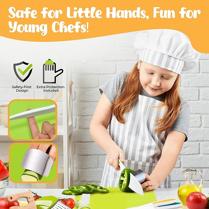 40Pcs Kids Knife set for Real Cooking - Montessori Kitchen Tools for Toddlers - Safe Kitchen Tools and Accessories with Recipes Book, Cutting Board and Knife set - Kids Knives and Cooking Utensils Kit