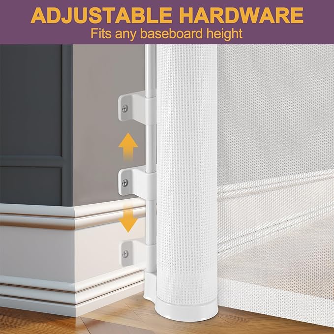 42" Tall X 60" Wide Retractable Dog Gate Extra Tall Baby Gates for Doorways Tall Pet Gate for Cats Adjustable Baby Gates for Dogs Indoor Outdoor Extra Tall Mesh Gates for Kids or Pets (White)