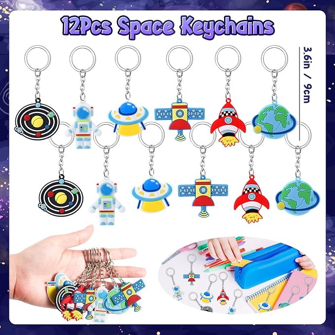 98 Outer Space Party Favors Galaxy Astronaut Birthday Supplies Straw Bubble Silicone Bracelet Keychain Sticker Boy Kid Girl Toy Gift Goodie Bags Stuffer Class Prize Space Themed Party Favors