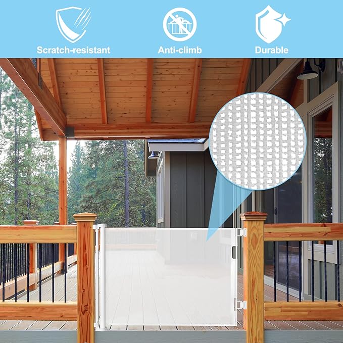 80 Inch Extra Wide Retractable Baby Gates Extra Wide Baby Gates for Large Openings Outdoor Mesh Dog Gates for The House Extra Large Baby Gates for Dogs Indoor Pet Gate for Stair Toddler Gate (White)