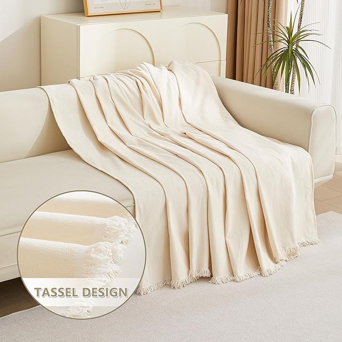 MYSKY HOME Couch Cover for Pets Beige Couch Covers for 3 Cushion Couch Sofa Couch Cover Sectional L Shape Chenille Couch Cushion Covers for Pets, Furniture Protector Cover for Dogs, Kids, 91" X150"